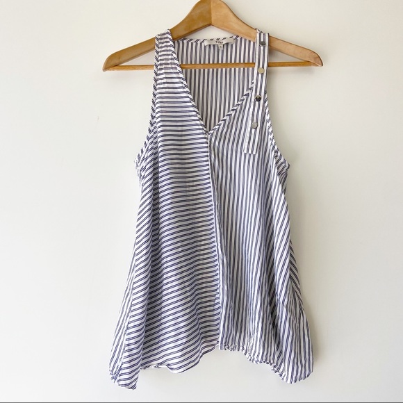 Tibi Tops - Tibi striped button shoulder strap sleeveless top